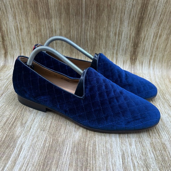 Del Toro Velvet Loafers Men's Size 10 Made in Italy Blue Quilted Dress Shoes - Picture 1 of 10